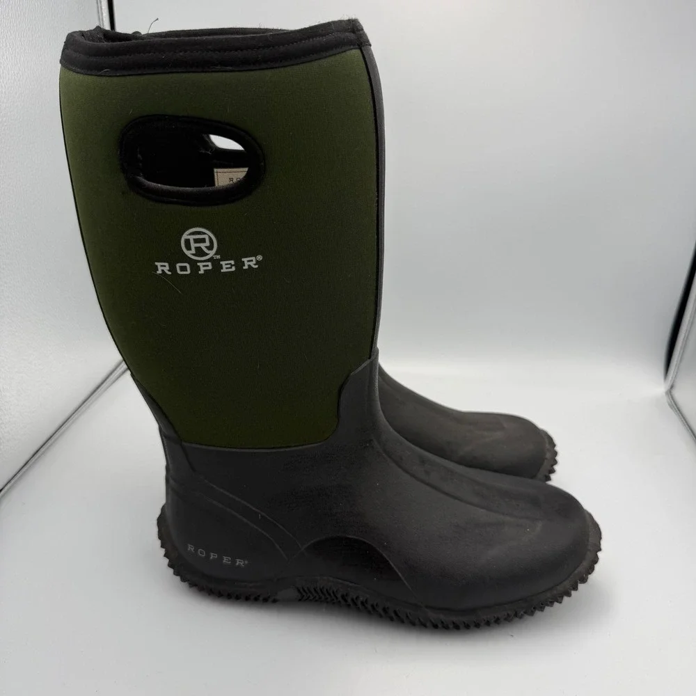 Roper Men's Olive Green and Black Neoprene Pull-On Rain Boots